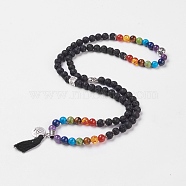 Chakra Jewelry, Nylon Tassel and Alloy Pendant Necklaces, with Mixed Stone, Resin Beads, Burlap Packing, 29.13 inch(74cm)(NJEW-JN02169)