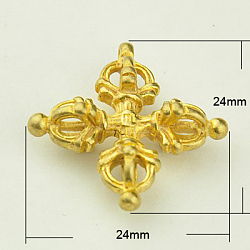 Brass Buddhist Pendants, Dorje Vajra, Buddha Jewelry Findings, Golden, 24x24x7.5mm, Hole: 1mm(KK-K053-G)