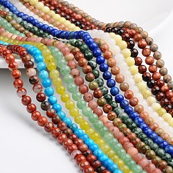 Round Natural & Synthetic Mixed Gemstone Bead Strands, 4mm, Hole: 1mm, about 97pcs/strand, 15.74 inch(G-L420-03-4mm)