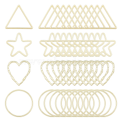 HOBBIESAY 40Pcs 4 Styles Rack Plating Alloy Linking Rings, Triangle & Heart & Round Ring & Star, Light Gold, 21~25x20~25x1.5~2mm, Inner Diameter: 14~22.5x17~22.5mm, 10pcs/style(FIND-HY0003-05)