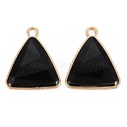 Faceted Glass Pendants, with Alloy Open Back Settings, Triangle, Cadmium Free & Lead Free, Light Gold, Black, 29x24x7mm, Hole: 3mm(PALLOY-N167-02-02LG-RS)
