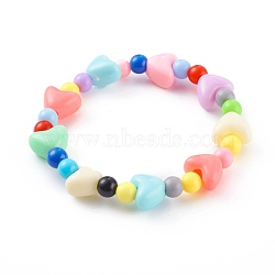 Acrylic Kids Bracelets, Stretch Beaded Bracelets, with Heart Plastic Beads, Colorful, Inner Diameter: 1-3/4 inch(4.3cm)(BJEW-JB06116-04)