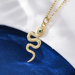 Brass Micro Pave Clear Cubic Zirconia Snake Pendant Necklaces, Real 18K Gold Plated, 17.52 inch(44.5cm), Pendant: 27x10.5mm(NJEW-S438-02C-G)