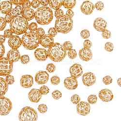 120Pcs 3 Styles Brass Hollow Beads, Long-Lasting Plated, Round, Real 14K Gold Plated, 4~8mm(KK-HY0001-70)