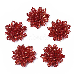 Natural Trochid Shell/Trochus Shell Cabochons, with Platinum Iron Findings, Dyed, Flower, FireBrick, 41~44.5x41~44.5x11.5~12.5mm(SSHEL-T014-40B)