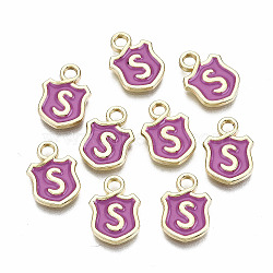 Alloy Enamel Charms, Cadmium Free & Lead Free, Shield with Initial Letters, Light Gold, Letter.S, 14x10x2mm, Hole: 2mm(ENAM-T012-03S-RS)