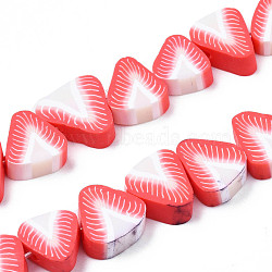 Handmade Polymer Clay Bead Strands, Strawberry Slice, Red, 9~12x9~12x4~4.5mm, Hole: 1.8mm, about 35pcs/strand, 14.96 inch(38cm)(CLAY-R069-01F-01)