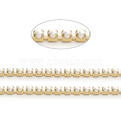 Matte Style Brass Handmade Beaded Chains, Cup Chains, with Acrylic Imitation Pearl, Soldered, Long-Lasting Plated, Real 14K Gold Plated, Links: 2x2x2.5mm(CHC-L044-02MG)