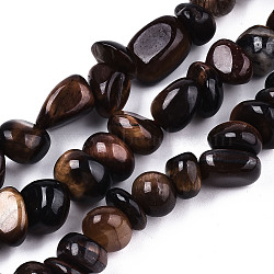 Natural Tiger Eye Beads Strands, Dyed, Tumbled Stone, Nuggets, Coconut Brown, 3~12x6~10x6~10mm, Hole: 1.2mm, about 52~58pcs/strand, 14.96~15.35 inch(38~39cm)(G-S374-003D)