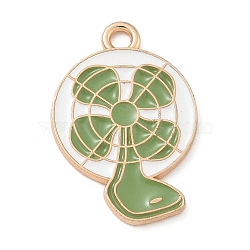 Alloy Enamel Pendants, Light Gold, Cadmium Free & Lead Free, Electric Fan Charm, Yellow Green, 22x15x1.5mm, Hole: 1.8mm(ENAM-A008-11KCG-01)