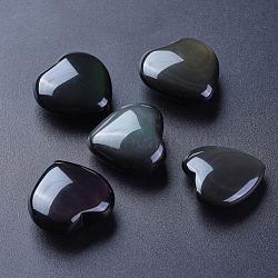 Natural Obsidian Heart Love Stone, Pocket Palm Stone for Reiki Balancing, 24~26x23~26x9~12mm(G-I280-02)