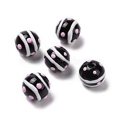 Handmade Lampwork Enamel Beads Strands, Round with Polka Dot and Stripe, Black, 12~13mm, Hole: 1.6mm, about 30pcs/strand(LAMP-A001-C01)