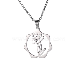 Stainless Steel Pendant Necklaces, March Daffodil, 16.14~19.69 inch(41~50cm)(PW-WG57218-12)