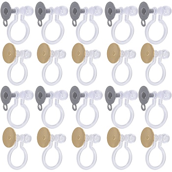 SUNNYCLUE 20Pcs 2 Styles 304 Stainless Steel & Plastic Clip-on Earring Findings, with Loops, Golden & Stainless Steel Color, 9x12x5~6mm, Hole: 1mm, 10Pcs/style