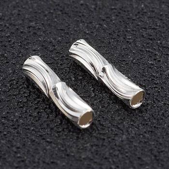 Corrugated Brass Tube Beads, Long-Lasting Plated, 925 Sterling Silver Plated, 8x2mm, Hole: 1.2mm