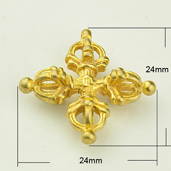Brass Buddhist Pendants, Dorje Vajra, Buddha Jewelry Findings, Golden, 24x24x7.5mm, Hole: 1mm