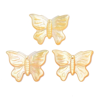 Natural Yellow Shell Carved Pendants, Butterfly Charms, Gold, 15x20x1.5mm, Hole: 1mm