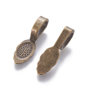 Tibetan Style Alloy Glue-on Flat Pad Bails, Antique Bronze, Lead Free and Cadmium Free and Nickel Free, 26x8x7mm, Hole: 5x8mm