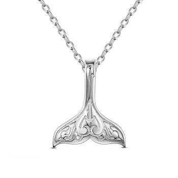 SHEGRACE Rhodium Plated 925 Sterling Silver Pendant Necklaces, with 925 Stamp, Whale Tail Shape, Platinum, 15.75 inch