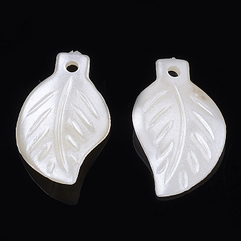 ABS Plastic Imitation Pearl Pendants, Leaf, Creamy White, 20x12.5x2.5mm, Hole: 1.5mm