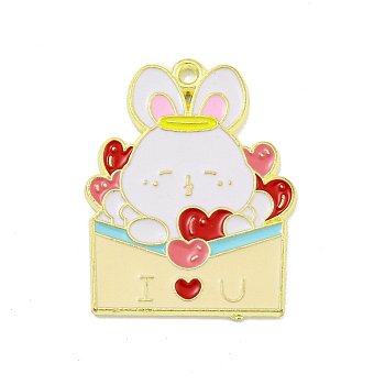 Valentine's Day Alloy Enamel Pendants, Golden, Bear Charm, Envelope, 28x22x1mm, Hole: 1.6mm