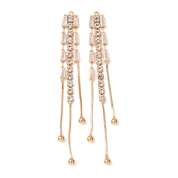 Brass Micro Pave Clear Cubic Zirconia Big Pendants, Tassel Charms, Real 18K Gold Plated, 84.5x9x4mm, Hole: 1.8mm