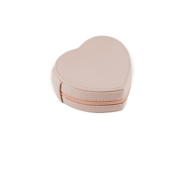 PU Imitation Leather Jewelry Organizer Zipper Boxes, Portable Travel Jewelry Case for Rings, Earrings, Bracelets Storage, Heart, Pink, 10x9x4.5cm