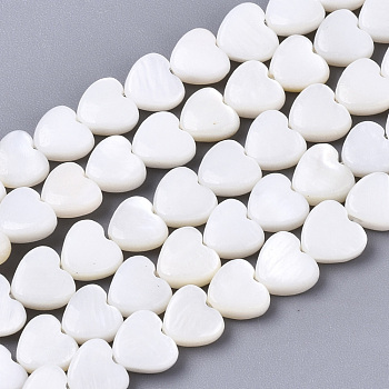 Natural Freshwater Shell Beads Strands, Heart, Creamy White, 6x6x1~3mm, Hole: 0.8mm, about 68~72pcs/strand, 15.16 inch(38.5cm)