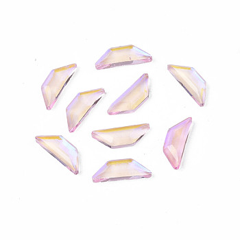 Glass Rhinestone Cabochons, Nail Art Decoration Accessories, Faceted, Trapezoid, Pink, 6.5x2x1mm
