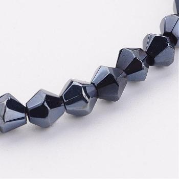 Electroplate Glass Beads Strands, Pearl Luster Plated, Bicone, Black, 4mm, Hole: 1mm, about 70pcs/strand, 10.63 inch