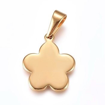 304 Stainless Steel Pendants, Stamping Blank Tag, Flower, Golden, 23x19.5x1.5mm, Hole: 9x4mm
