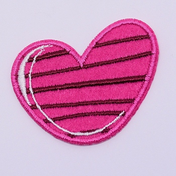 Computerized Embroidery Cloth Iron on/Sew on Patches, Costume Accessories, Appliques, Heart with Stripe Pattern, Camellia, 42x53x1.5mm