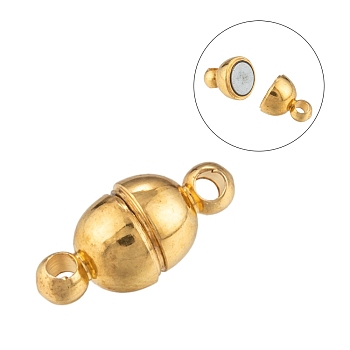 Round Brass Magnetic Clasps with Loops, N35 Grade Strong Magnet, Oval, Nickel Free, Golden, 11x5mm, Hole: 1mm