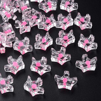 Transparent Acrylic Beads, Bead in Bead, Crown, Hot Pink, 14x17.5x7mm, Hole: 2mm, about 581pcs/500g