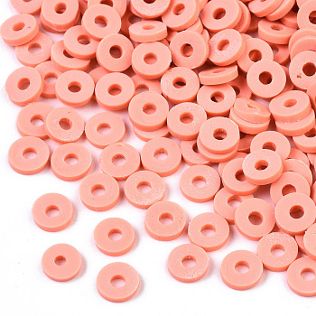 Handmade Polymer Clay Beads, for DIY Jewelry Crafts Supplies, Disc/Flat Round, Heishi Beads, Dark Salmon, 6x1mm, Hole: 2mm, about 23500pcs/1000g