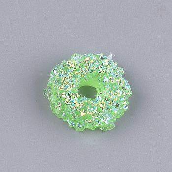 Resin Cabochons, AB Color Plated, Donut, Imitation Food, Light Green, 17~18.5x7~8mm