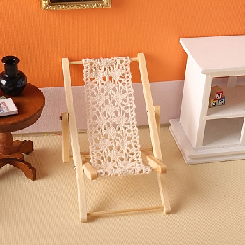 Wood Deck Chair Model, Mini Furniture, Miniature Dollhouse Garden Decorations, BurlyWood, 63x109x59mm