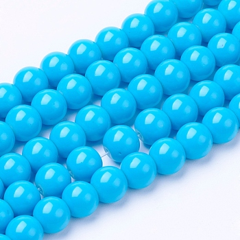 Painted Glass Bead Strands, Baking Paint, Round, Deep Sky Blue, 10mm, Hole: 1.3~1.6mm, about 80pcs/strand, 31.4 inch