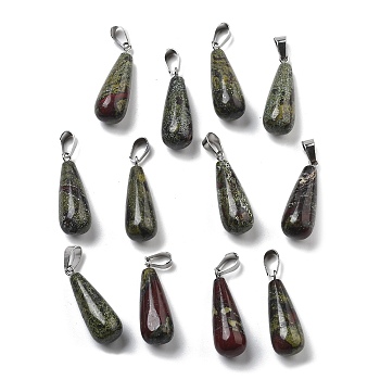 Natural Dragon Blood Pendants, with Stainless Steel Snap On Bails, Drop, 28~30x10~12mm, Hole: 6x4mm