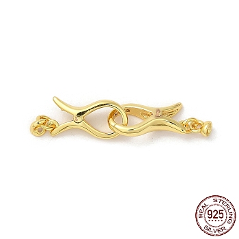 Rack Plating 925 Sterling Silver Interlocking Clasps, with 925 Stamp, Real 18K Gold Plated, 12.5x6x3mm, Hole: 1.5mm