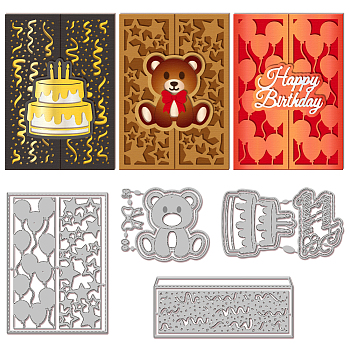 4Pcs 4 Styles Birthday Theme Carbon Steel Cutting Dies Stencils, for DIY Scrapbooking, Photo Album, Decorative Embossing Paper Card, Greeting Card Mold, Mixed Shapes, 80~152x66~110x0.8mm, 1pc/style