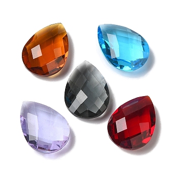 Glass Rhinestone Cabochons, Pointed Back, Faceted, Teardrop, Mixed Color, 14x10x5.2mm