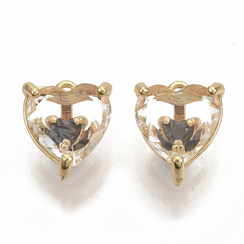 Brass Cubic Zirconia Charms, Nickel Free, Heart, Real 18K Gold Plated, Black, 10x8.5x6.5mm, Hole: 1mm