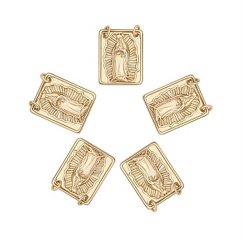 Brass Pendants, with Jump Rings, Long-Lasting Plated, Rectangle with Virgin Mary, Golden, 18x14x2.8mm, Jump Ring: 3.5x0.7mm, 2.2mm inner diameter