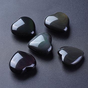 Natural Obsidian Heart Love Stone, Pocket Palm Stone for Reiki Balancing, 24~26x23~26x9~12mm