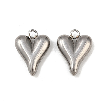 304 Stainless Steel Pendants, Chubby Heart Charm, Stainless Steel Color, 19x14x4.5mm, Hole: 2.2mm