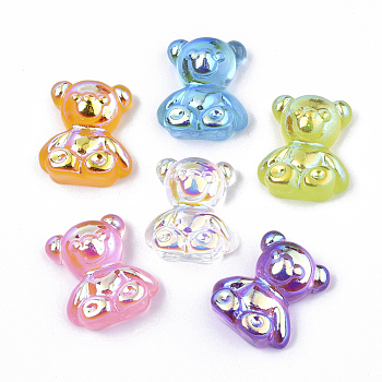 Electroplate Transparent Resin Cabochons, Bear, Mixed Color, 21x18x9mm