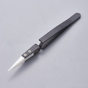 Stainless Steel Beading Tweezers, with Porcelain, Gunmetal & Stainless Steel Color, 14x0.85~0.9cm