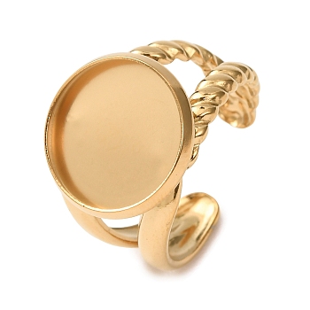 304 Stainless Steel Cuff Ring Components, Round Bezel Cup Ring Settings, Ion Plating(IP), Golden, 15.5mm, 18mm, Tray Size: 14mm
