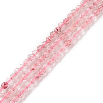Natural Strawberry Quartz Beads Strands, Faceted, Round, 2mm, Hole: 0.5mm, about 175pcs/strand, 14.9 inch(38cm)